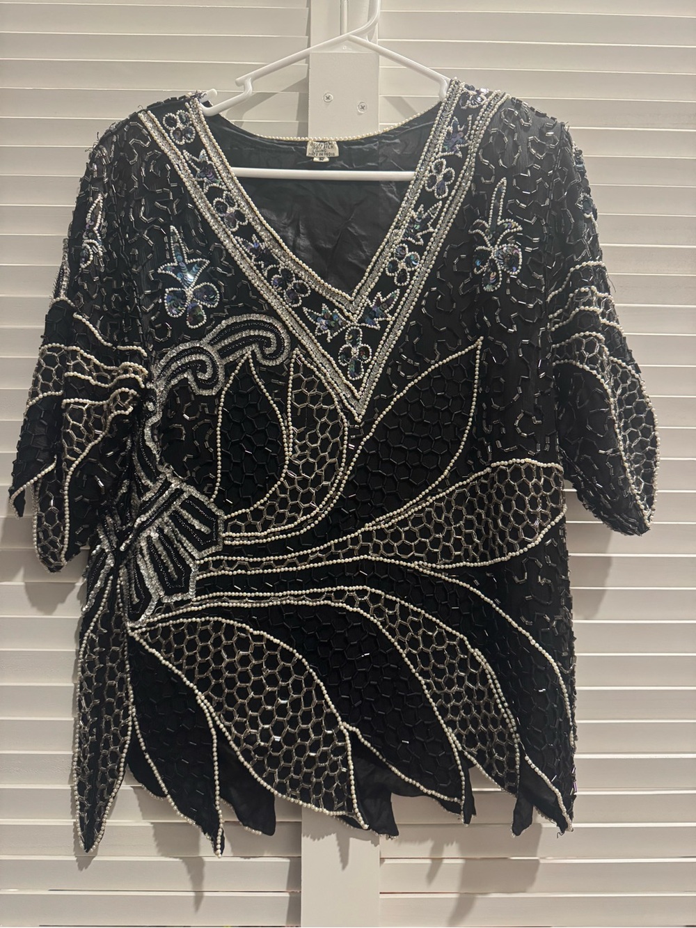 VTG Pure Silk hand beaded blouse V-Neck Women’s Top